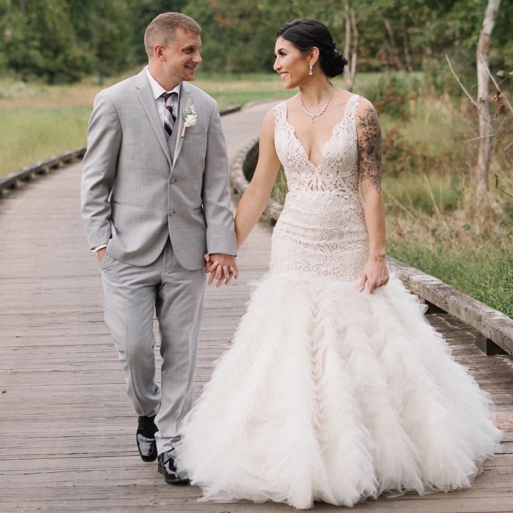 Lazaro 3650 Lace and Tulle Mermaid Gown Modern Wedding Dress